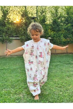 zeymurkids Kışlık Çocuk Uyku Tulumu %100 Doğal Pamuk Pazen Ayıcık Desenli Öze...