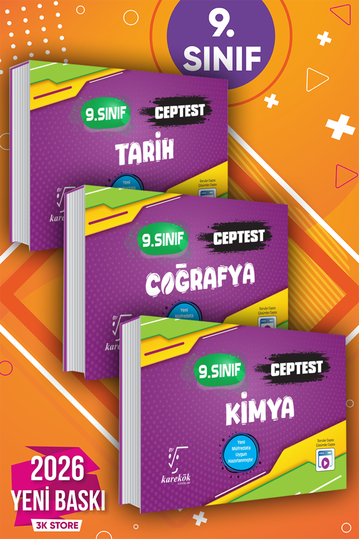 İndeks Akademi 2026 Karekök Yayınları 9.Sınıf Cep Test 3lü Set