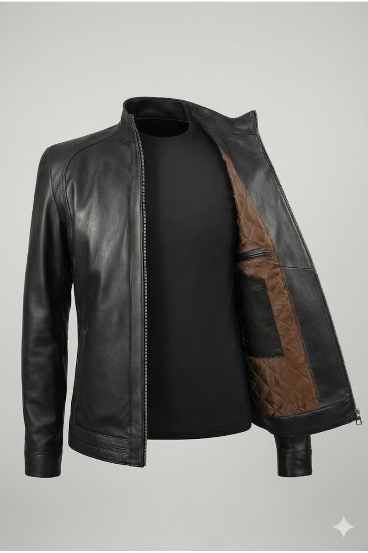 Verra  Hakiki Deri Siyah Erkek Mont - Hakim Yaka Kapitone Astarlı Özel Tasarım