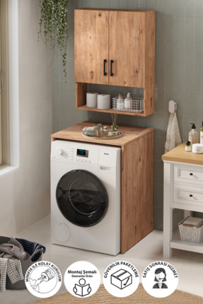 Bofigo Çamaşır Makinası Dolabı Kurutma Makinası Dolabı Banyo Dolabı Deniz Çam