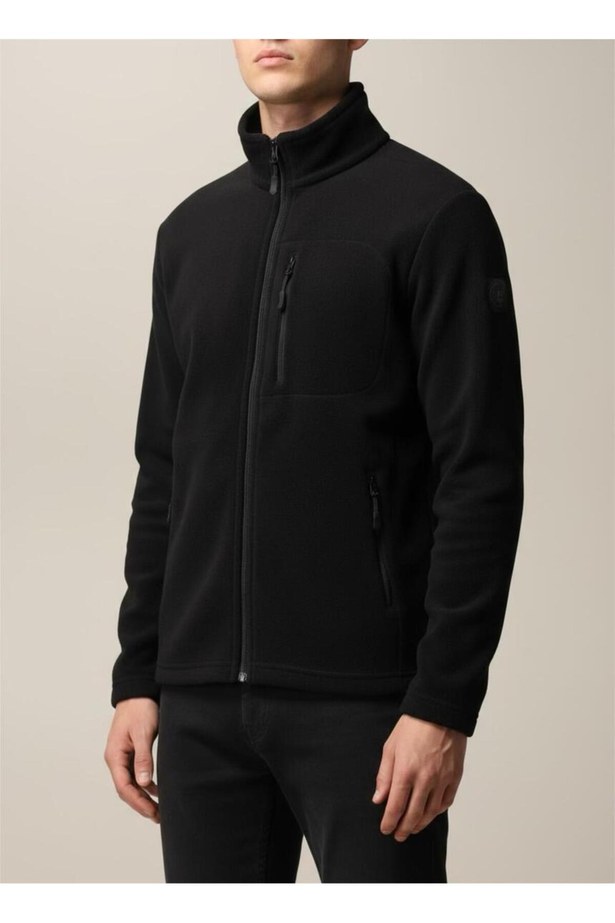 Siyah Polar Üç Cepli Fermuarlı Unisex Ceket (280-300gram) — مشکی