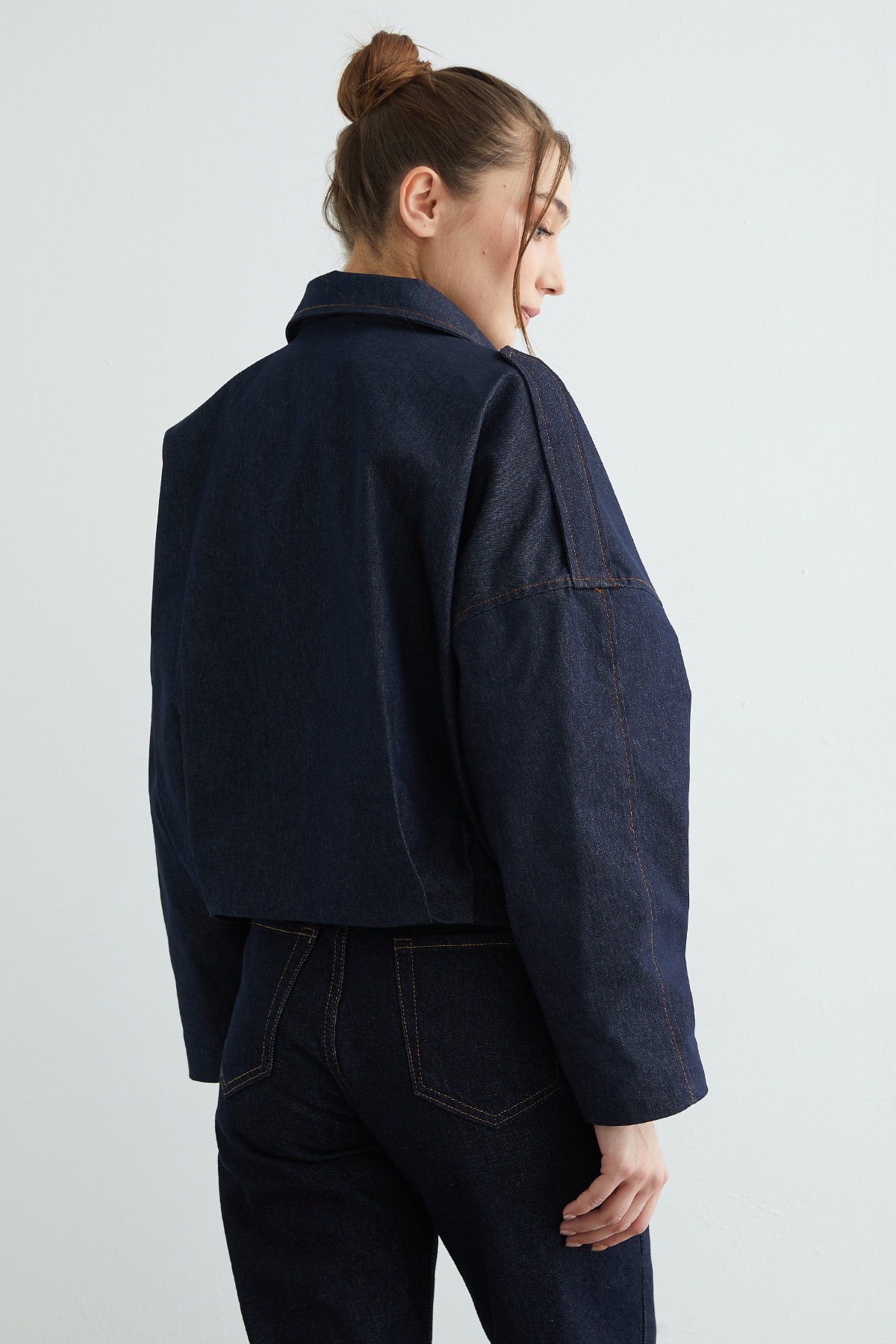 Fullamoda  Fermuarlı Oversize Kot Ceket - Görsel 8