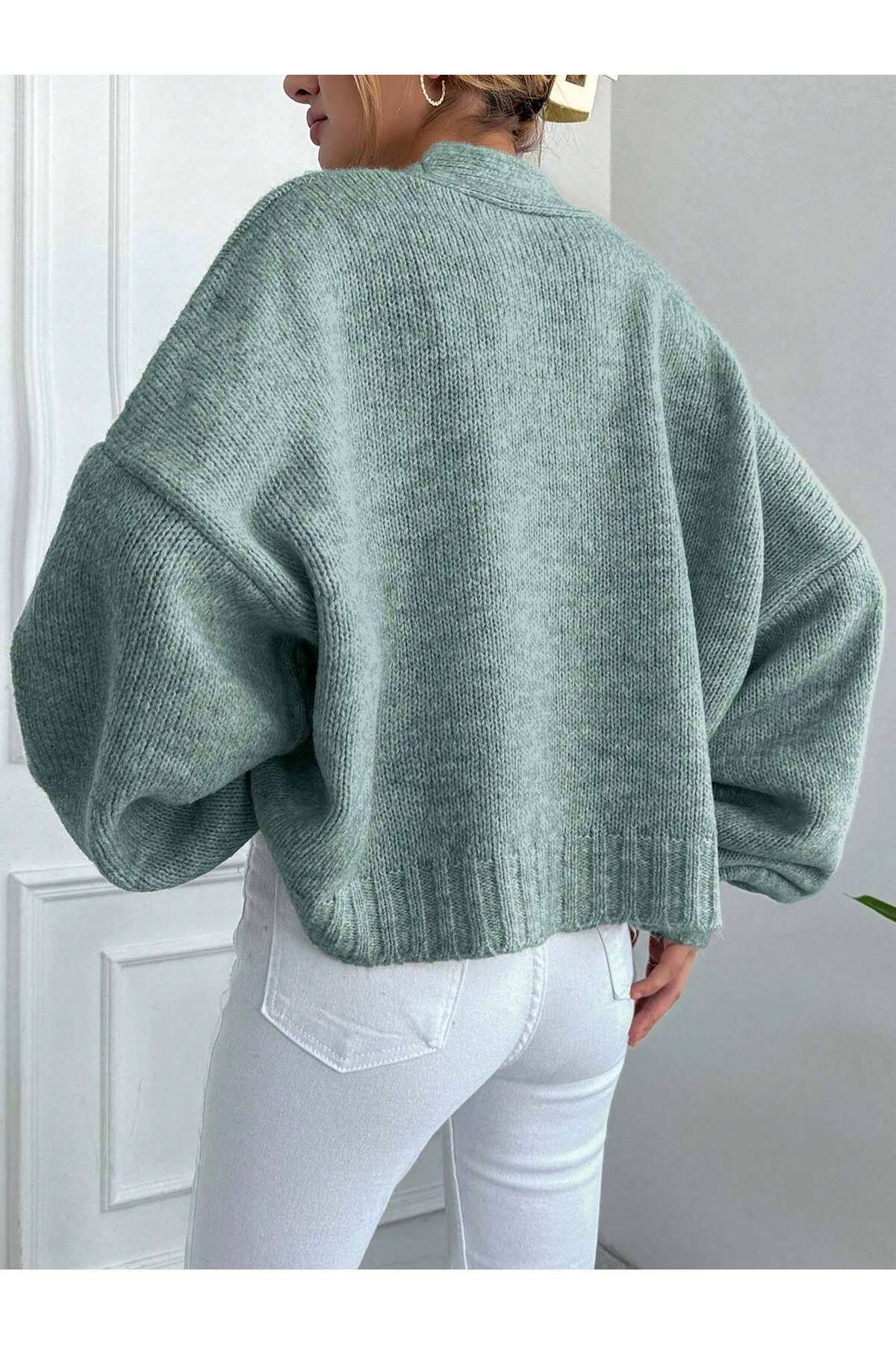 ALTINER TRİKO  KADIN MİNT RENK OVERSİZE TRİKO HIRKA - Görsel 4