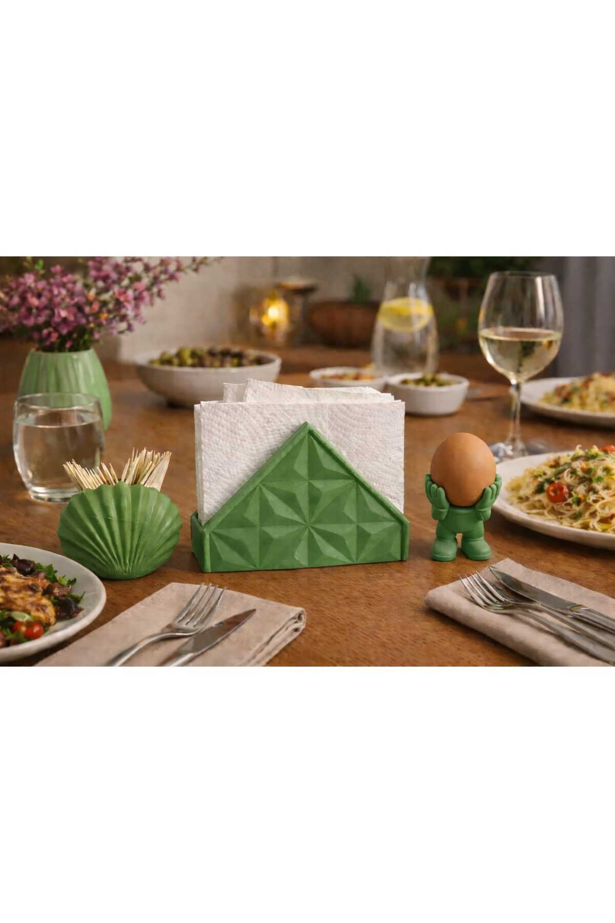 Beton El Yapımı Dekoratif Sofra Seti | Modern Tasarım Peçetelik, Kürdanlık ve Yumurta Tutucu