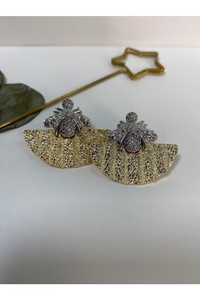 DGD ACCESSORIES Vip Arı Figürlü Gold Küpe-Taş Detaylı Şık Kadın Küpe