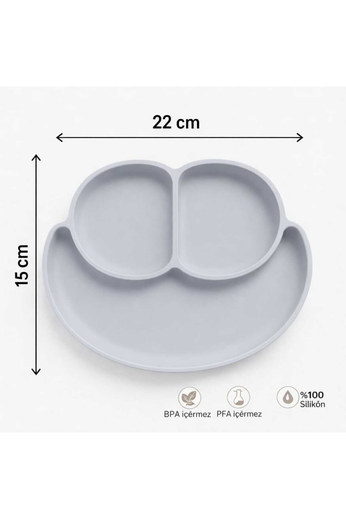 CKM silikon 3Lü Bebek Beslenme Seti Antrasit Gri ( Mama tabağı, Bardak, Önlük) fotoğrafı 4 (önizleme)