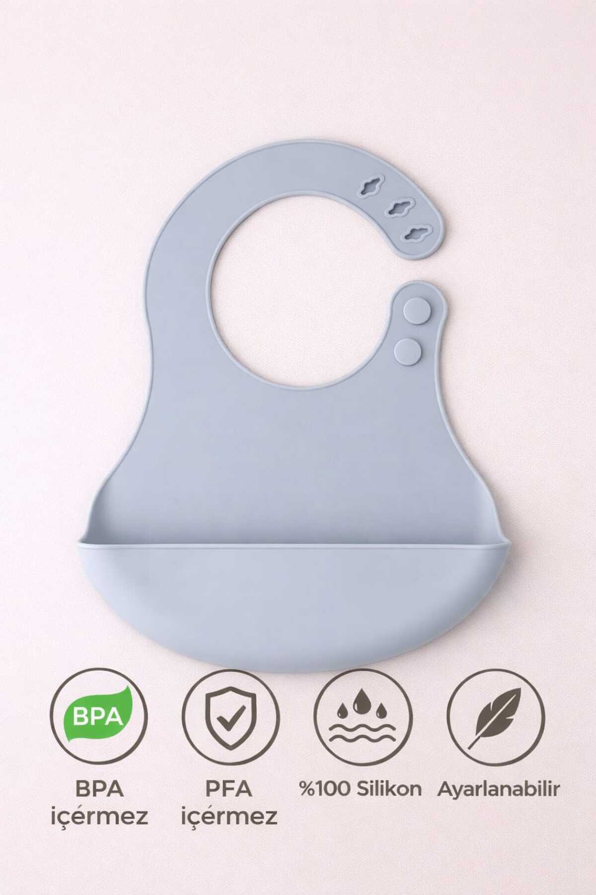 CKM silikon 3Lü Bebek Beslenme Seti Antrasit Gri ( Mama tabağı, Bardak, Önlük) fotoğrafı 3 (önizleme)