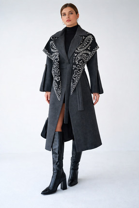 Wega Moda Desenli Üçgen Çift Taraflı Omuz Şalı – Kadın Triko Atkı