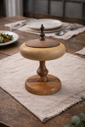 LkAhşap Ahşap Ceviz Şekerlik Sunumluk Kapaklı Kase El Yapımı Torna Doğal Deko...