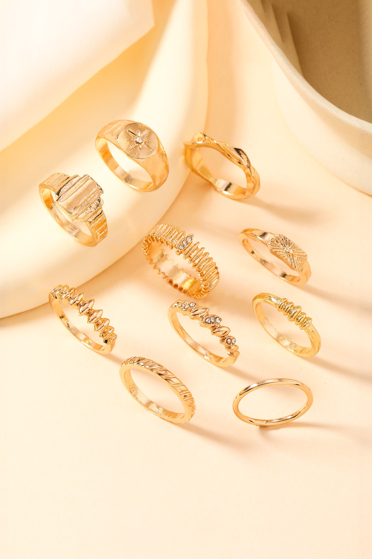The Collection 10'lu Kombin Kutup Yıldızı Model Eklem Gold Yüzük Set görsel 7