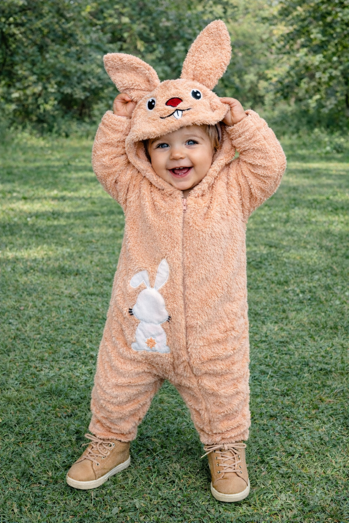 Chicsy Baby Kışlık tatlı Peluş Tavşan Figürlü Kapüşonlu Bebek Tulum fotoğrafı 2 (önizleme)