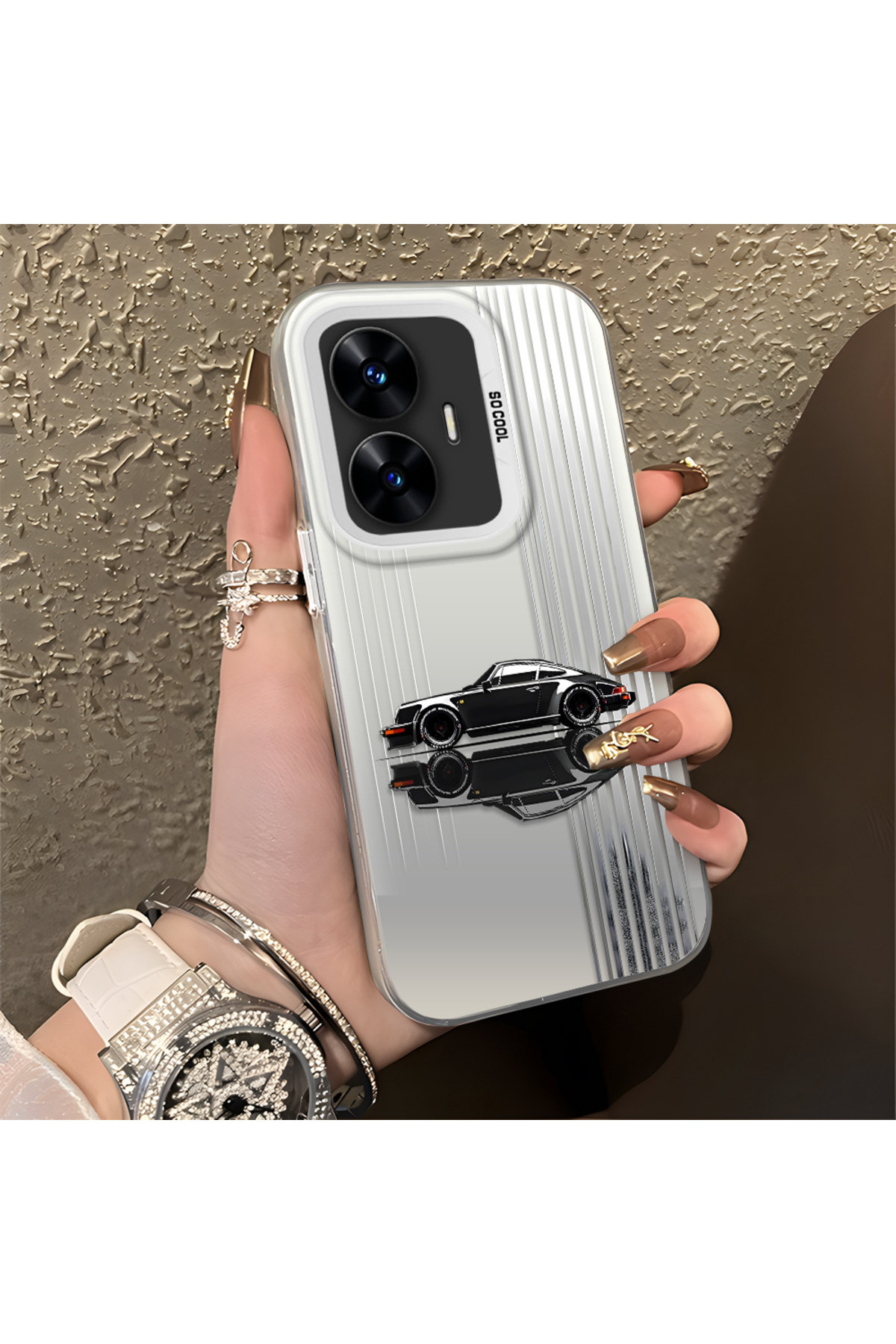 Anti Fall Thin Hard Case With Sports Car Pattern Compatible With Realme C55