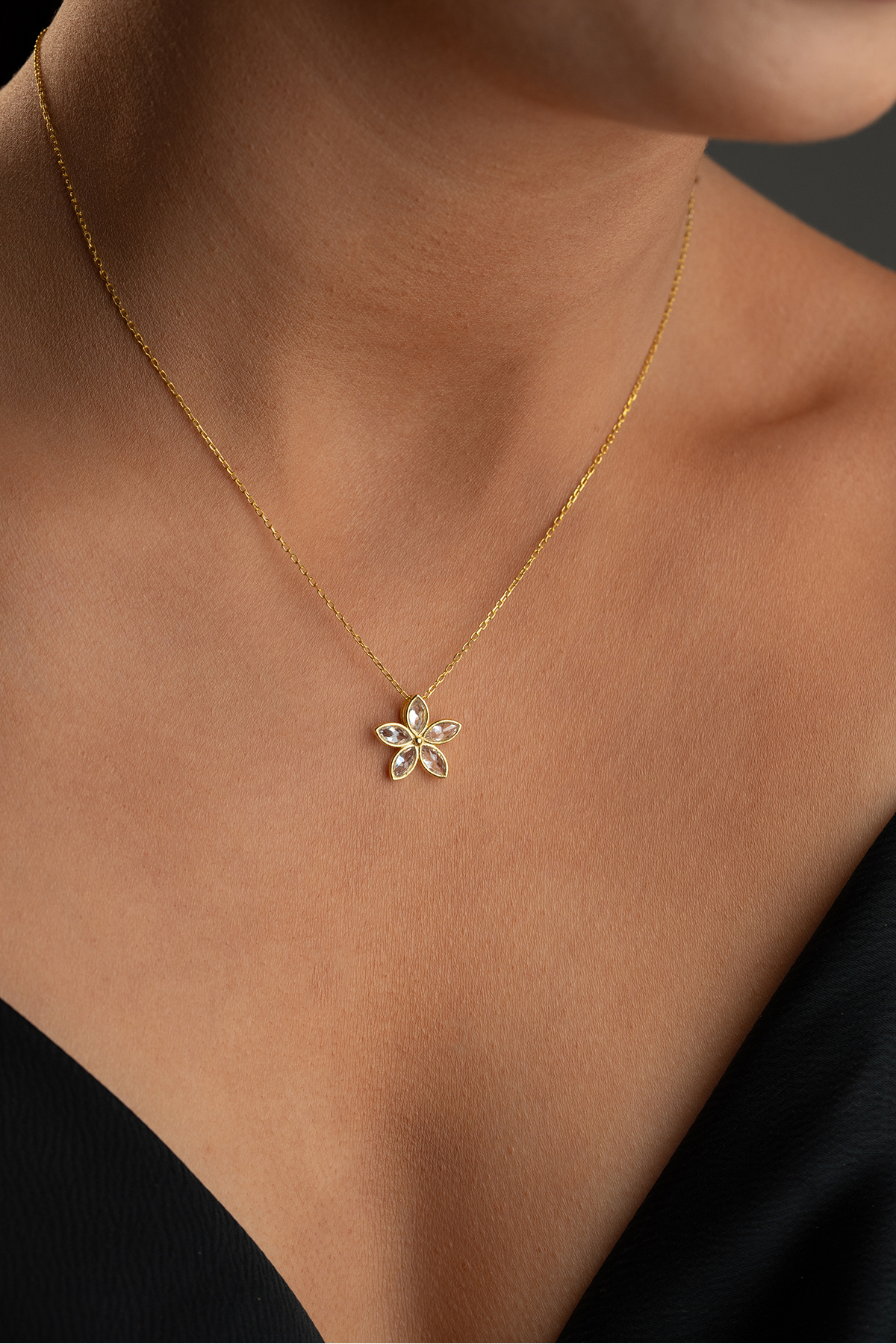Silvano Jewelry 925 Ayar Gümüş Altın Kaplama Nergis Kolye görsel 5