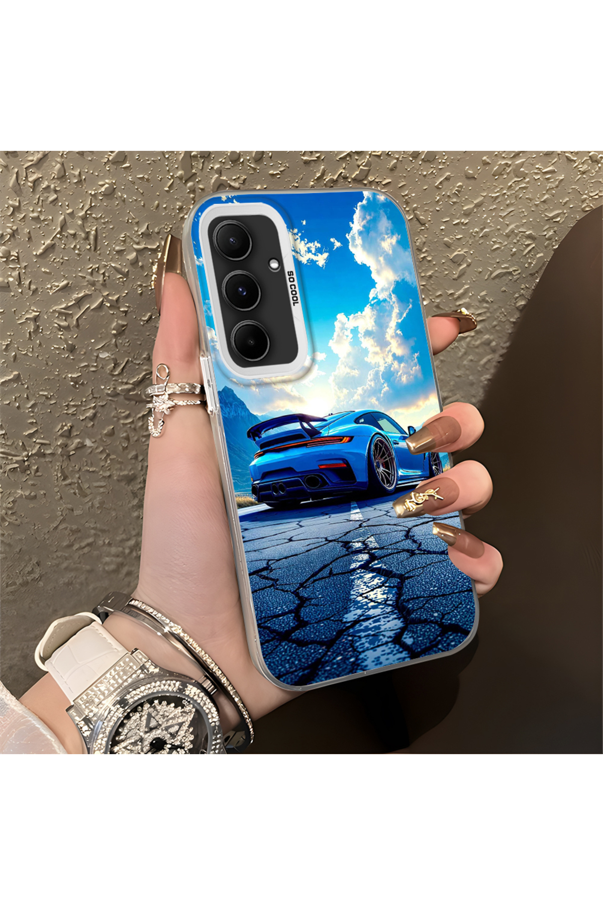 Anti Fall Slim Hard Case with Sports Car Pattern Compatible with Samsung Galaxy A55