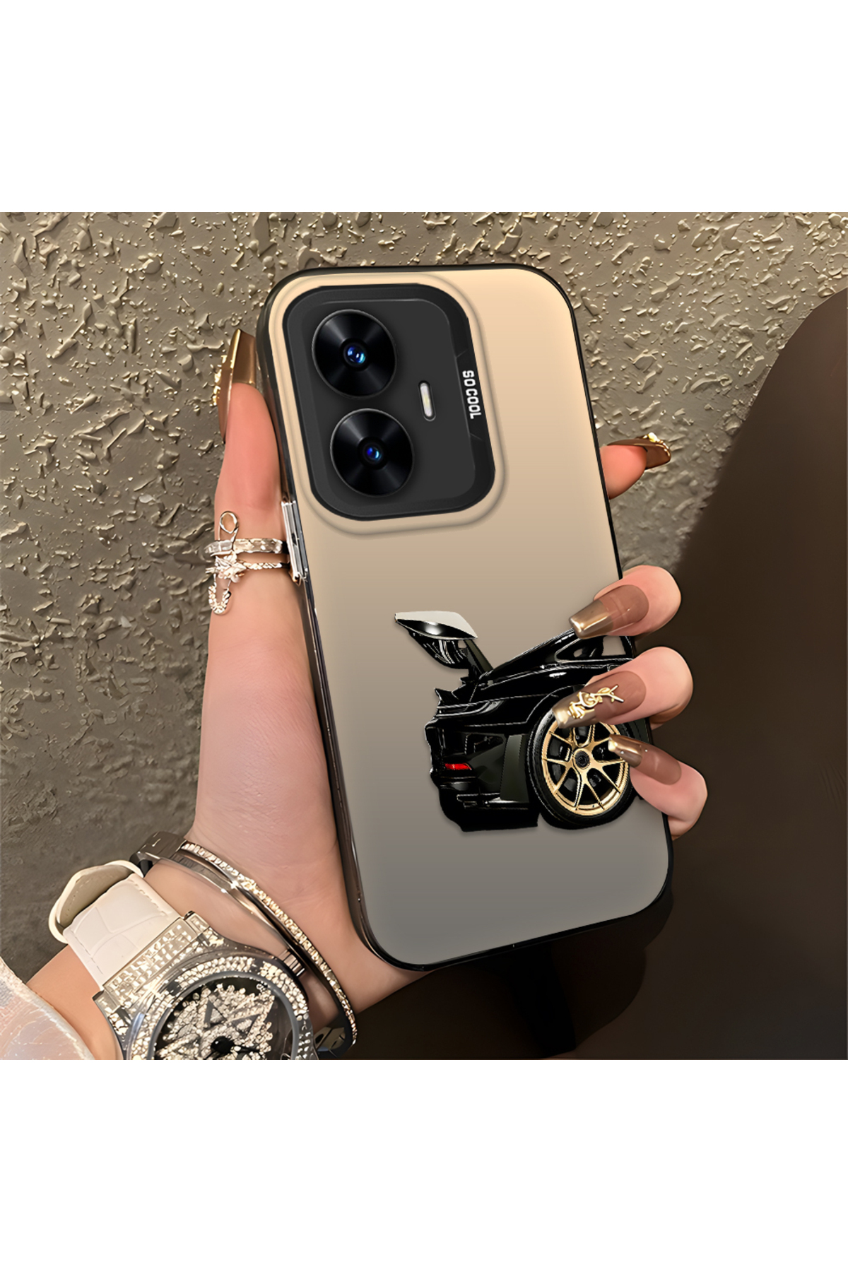 Anti Fall Thin Hard Case With Sports Car Pattern Compatible With Realme C55
