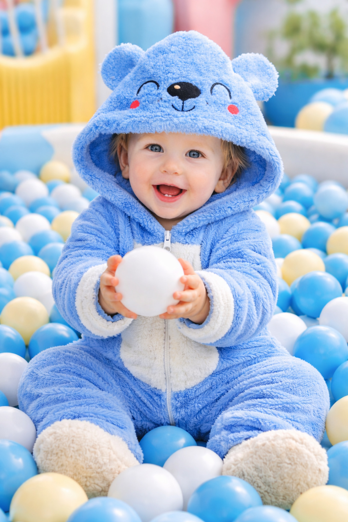 Chicsy Baby Kışlık tatlı Bebek Peluş Astronot Tulum Kapüşonlu Ayıcık Figürlü Fermuarlı, Yumuşak Dokulu Kışlık fotoğrafı 2 (önizleme)