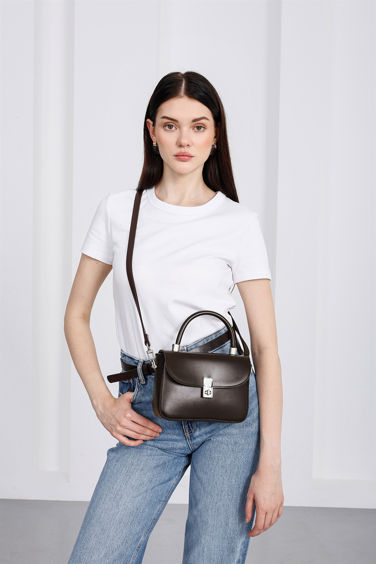 Shule Bags Cobble Small Çapraz Çanta Kahve görsel 2