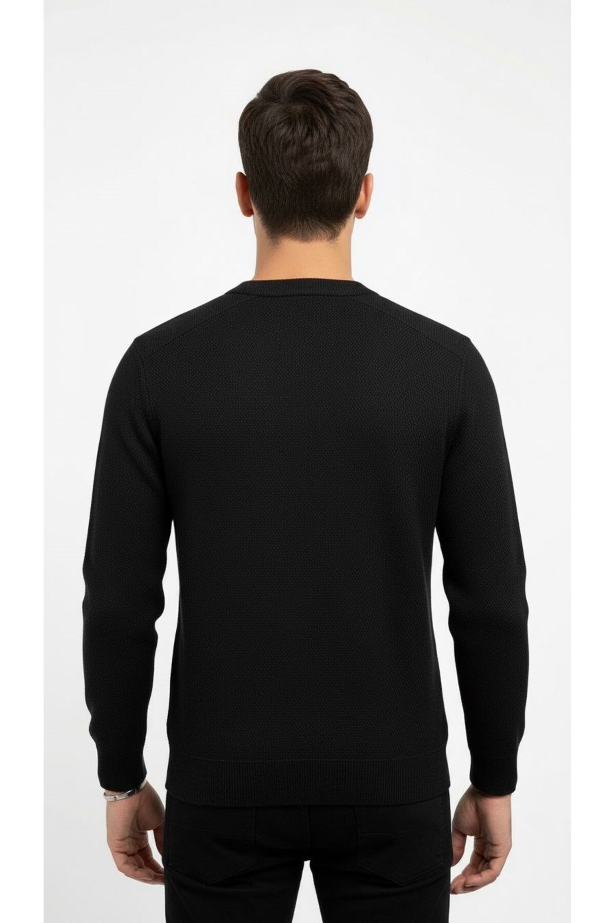 Erkek Triko Kazak – Bisiklet Yaka, Regular Fit, Dört Mevsim — مشکی PRA-13523211-264325 — تصویر 4 از 5