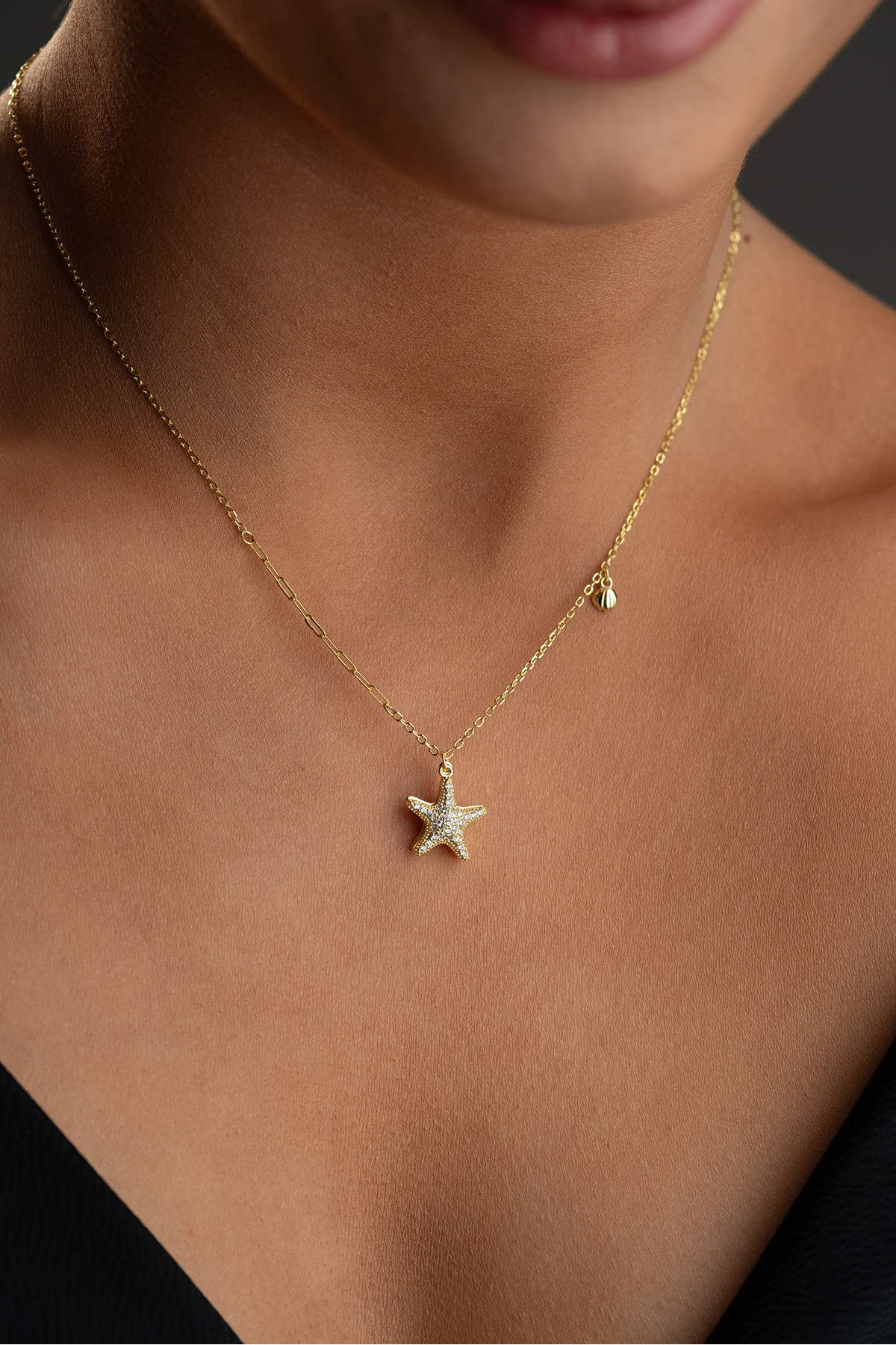 Silvano Jewelry 925 Ayar Gümüş Altın Kaplama İncili Deniz Yıldızı Kolye görsel 5