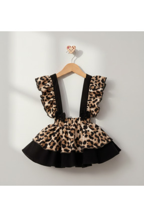 minicayzen %100 pamuk leopar desenli çoraplı kız bebek elbise