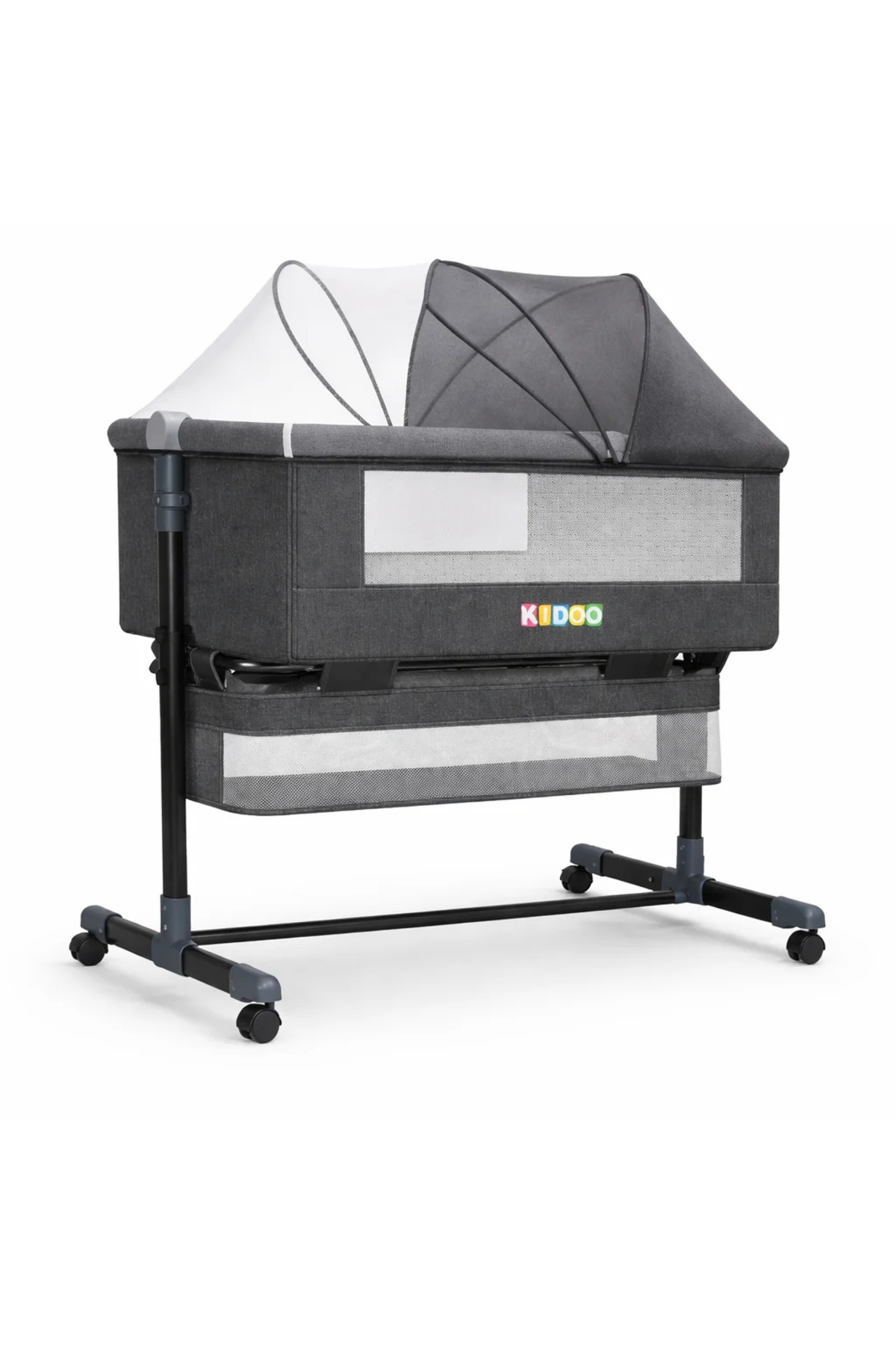 kidoo Ρυθμιζόμενη φορητή κούνια μωρού με μαλακό στρώμα, κουνουπιέρα και καλάθ...