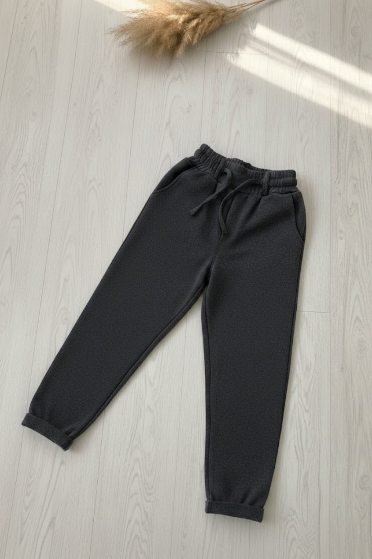 Gri Erkek Çocuk Likralı Duble Paça Gofre Kumaş Pantolon