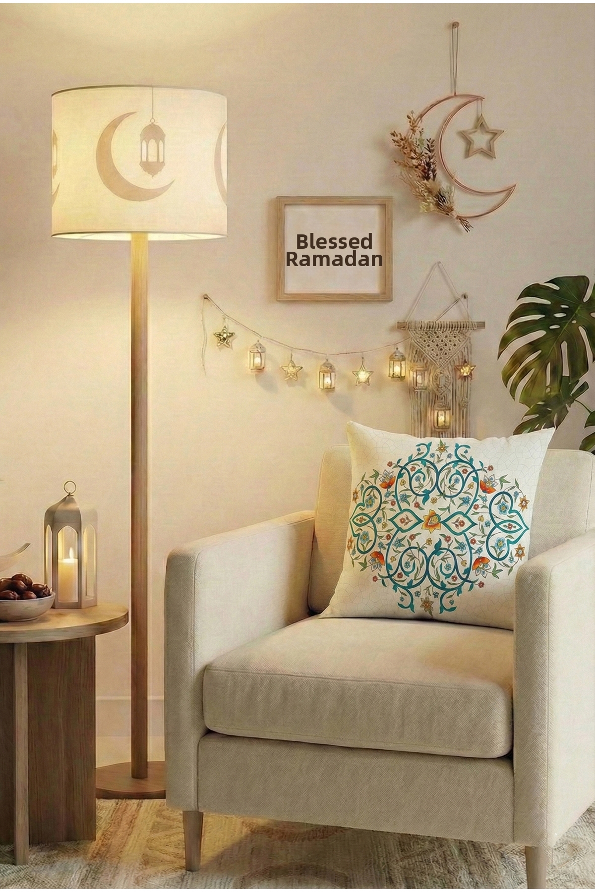 طقم غطاء وسادة مكون من 4 قطع بتصميم رمضاني باللوني...