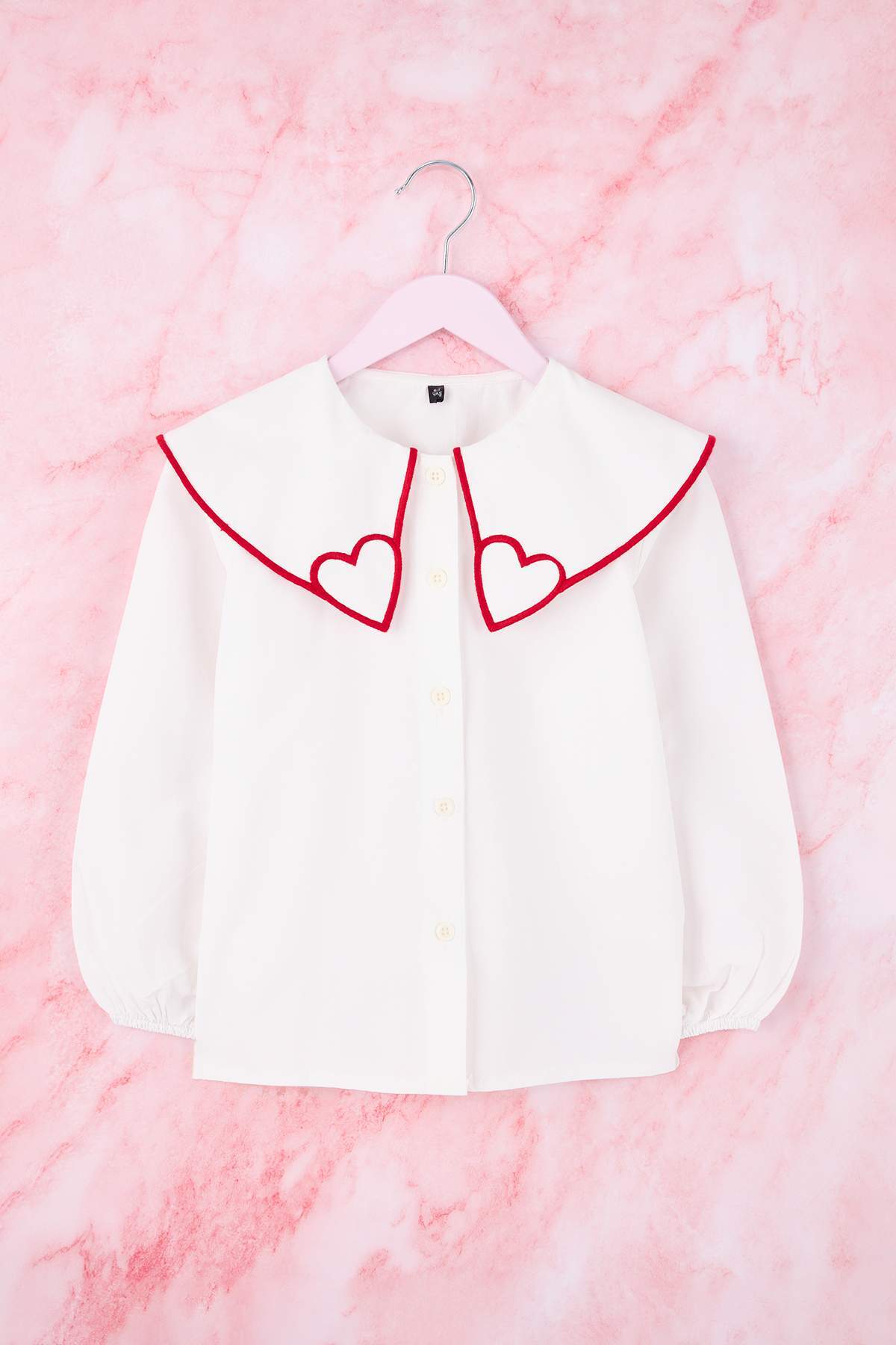 Trendyolmilla  Ekru Bebe Yaka Kalp Desenli 23 Nisan DokumaKız Çocuk Bayramlık Gömlek TKDSS26GO00003 - Görsel 4