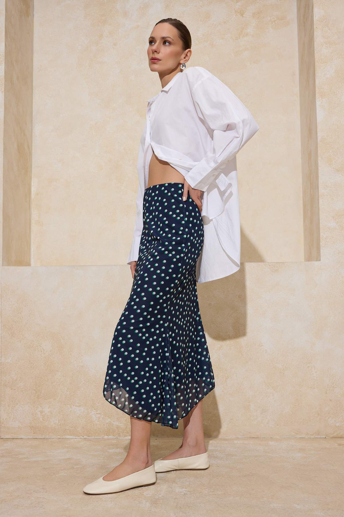 Trendyolmilla  Petrol Ekose Baskılı Bodycon Tül Esnek Örme Etek TWOAW26ET00088 - Görsel 2