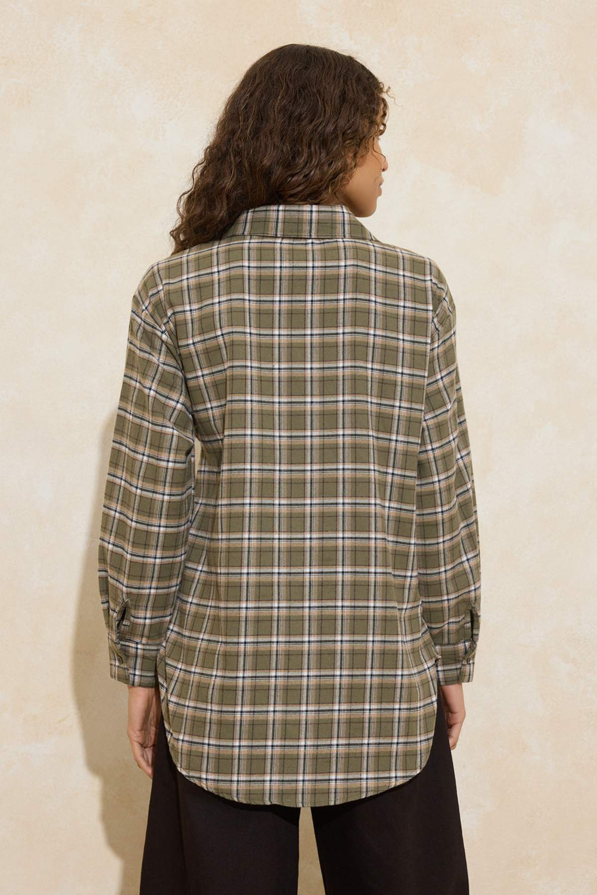 Trendyolmilla  Yeşil Ekoseli Belden Bağlamalı Flanel Gömlek TWOAW26GO00156 - Görsel 4