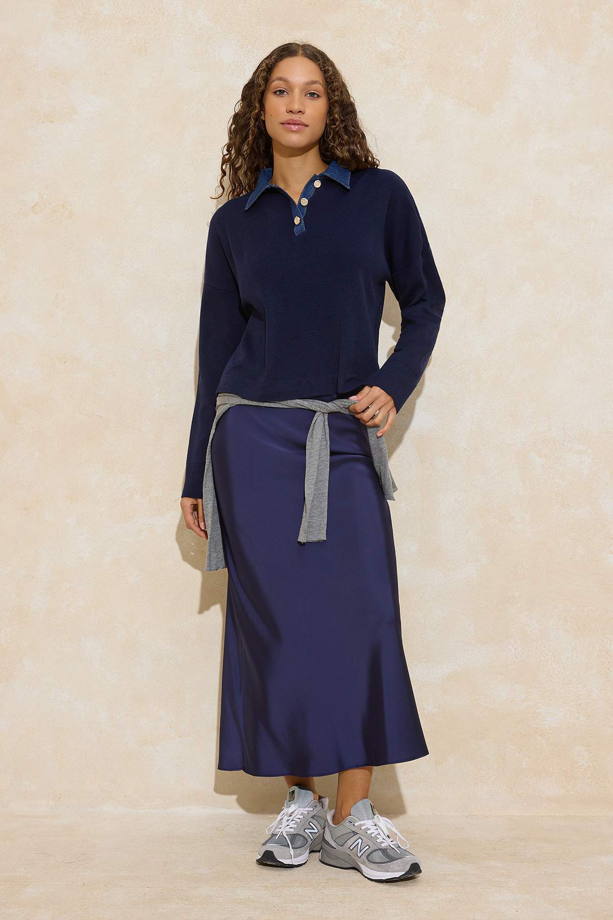 Trendyolmilla  Lacivert*001 Denim Garnili Polo Yaka Triko Kazak TWOAW26KZ00283