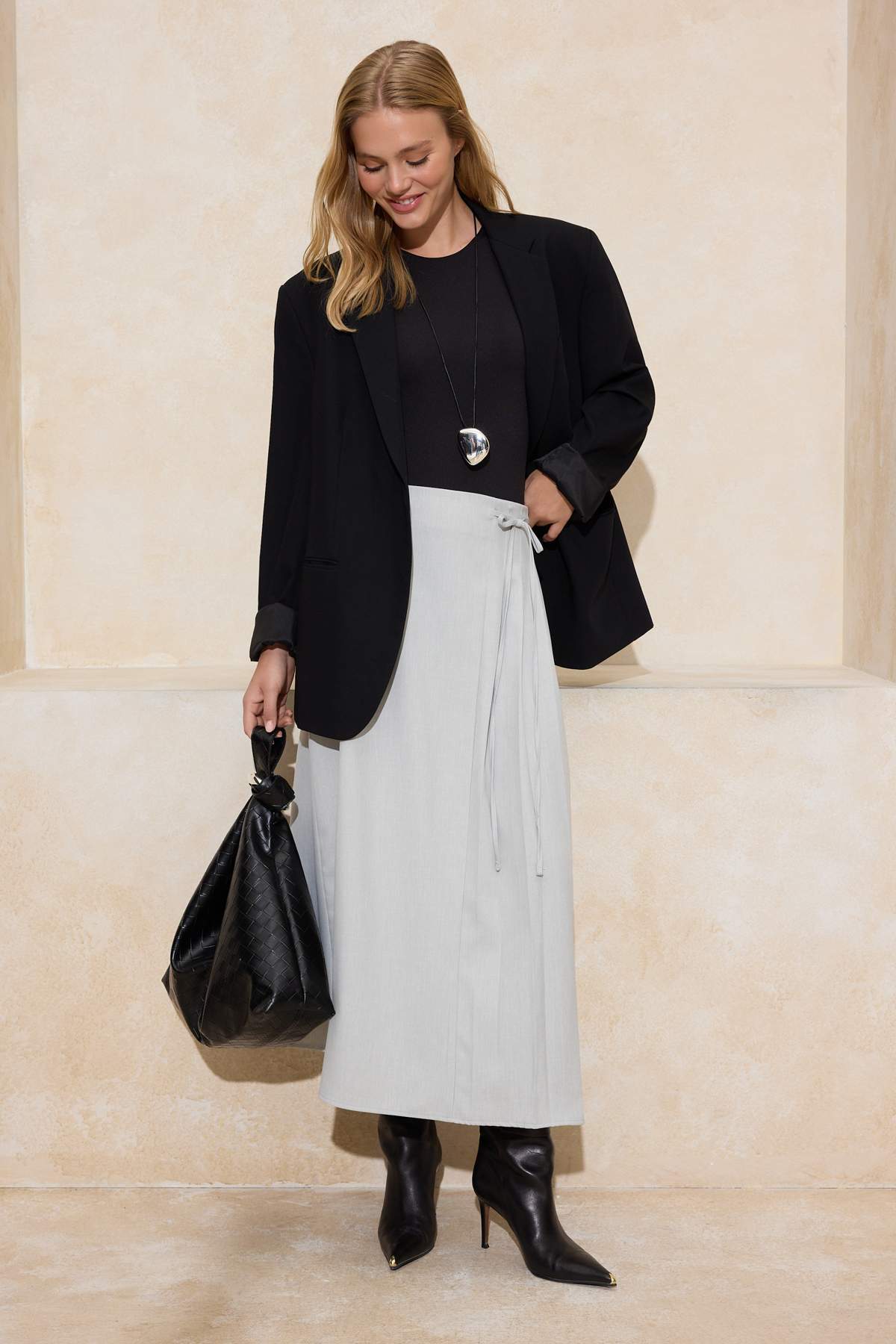 Trendyolmilla Modest Gri A-line Dokuma Etek TCTAW25EE00007