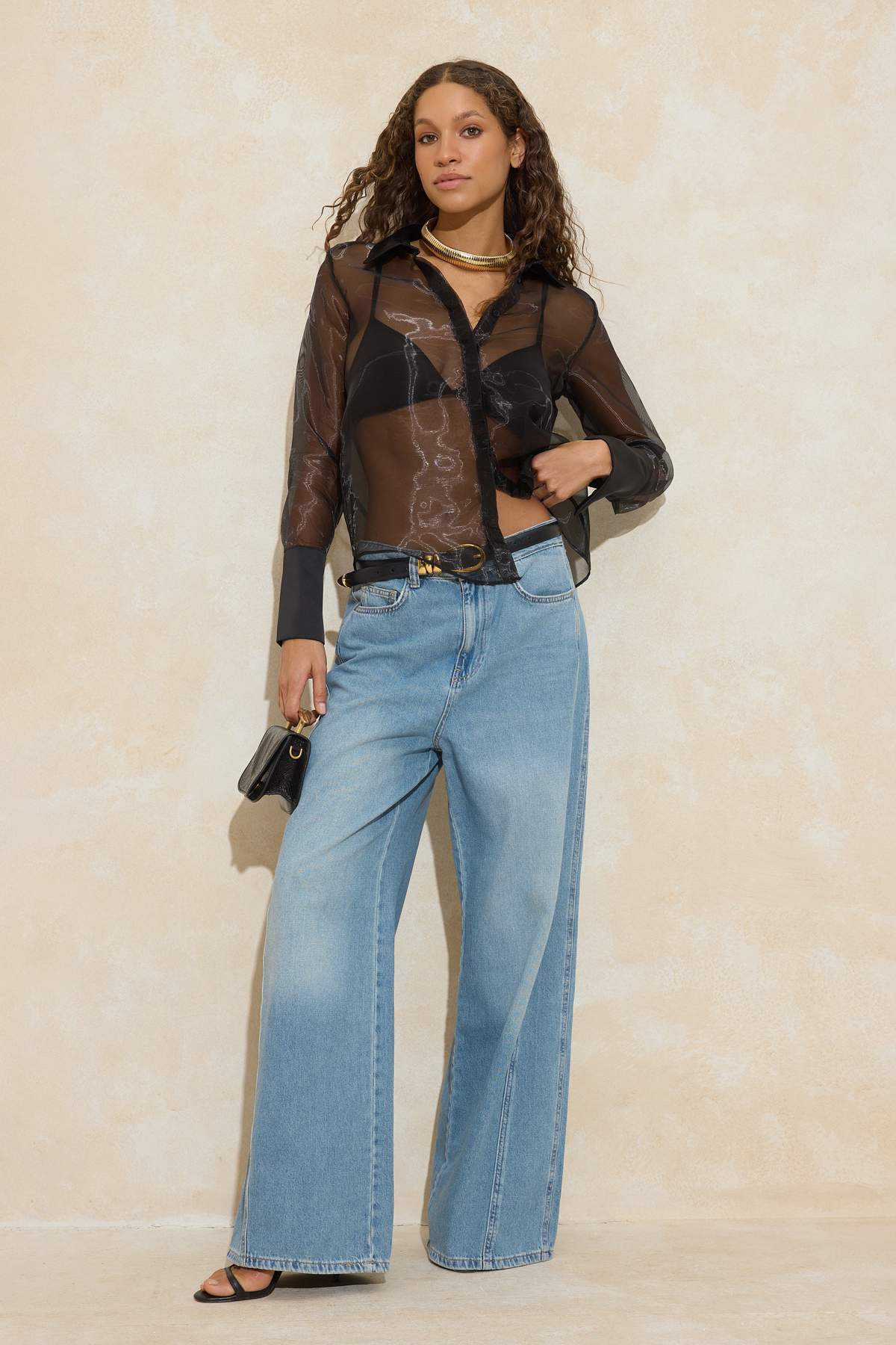 Trendyolmilla  Siyah Organze Geniş Kesim Astarsız Party Gömlek TPRSS26GO00001 - Görsel 2