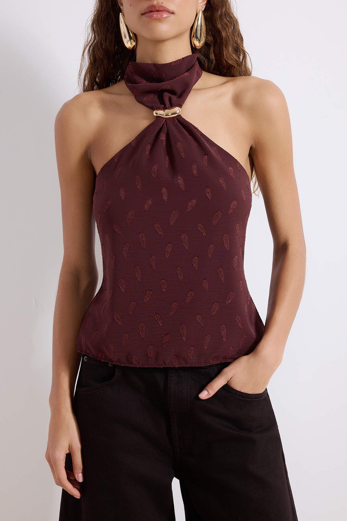 Trendyolmilla  Mürdüm Aksesuar Detaylı Dik Yaka Bluz TPRSS26BZ00024 - Görsel 3