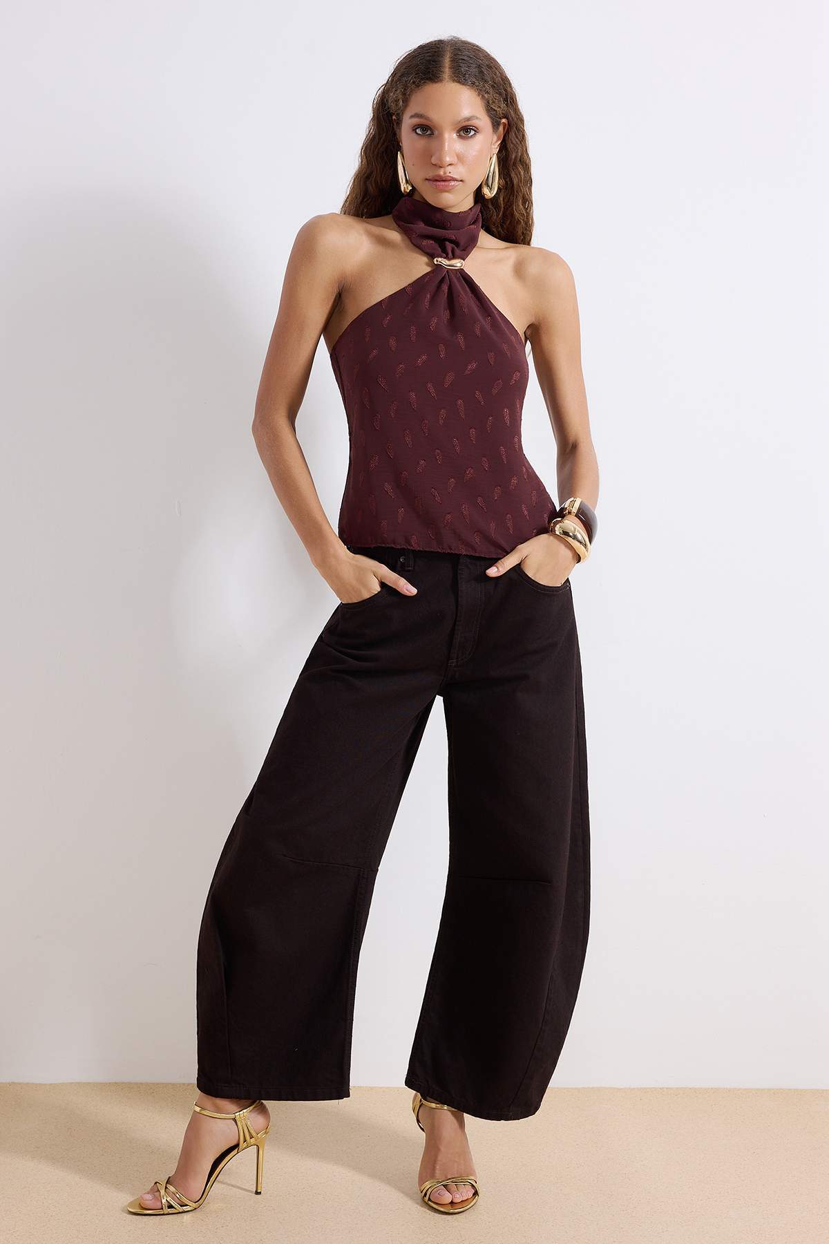 Trendyolmilla  Mürdüm Aksesuar Detaylı Dik Yaka Bluz TPRSS26BZ00024 - Görsel 2