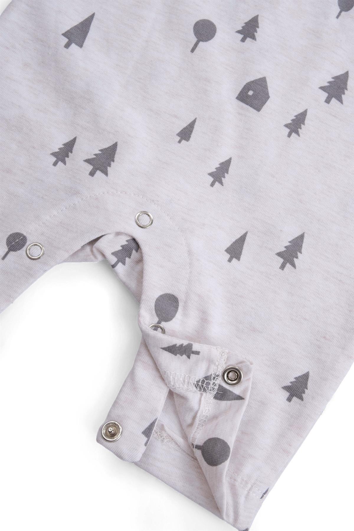 Boumini Pamuklu Bebek Kısa Kollu Şort Tulumu Çam Ormanı Bej fotoğrafı 4 (önizleme)