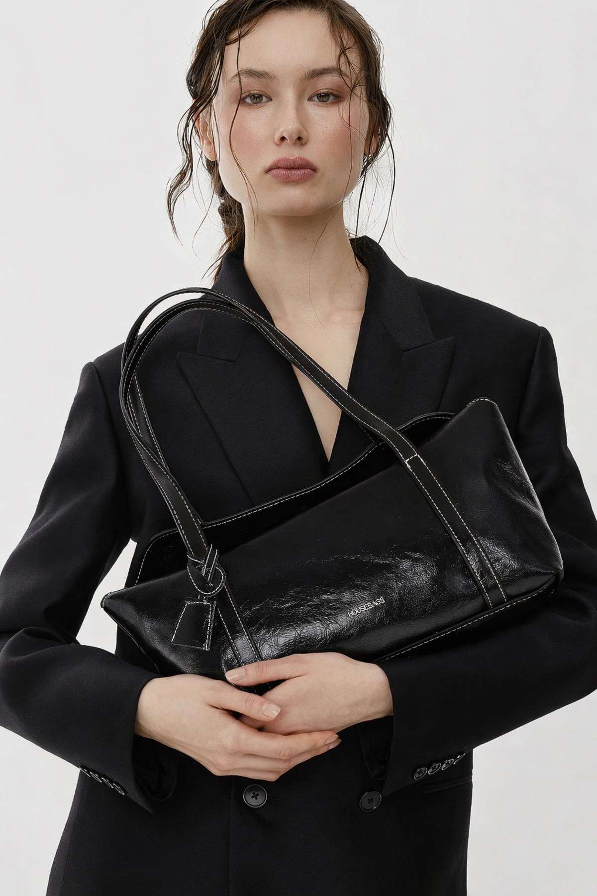 Spring Black Bowling Shoulder Bag with Lid 270