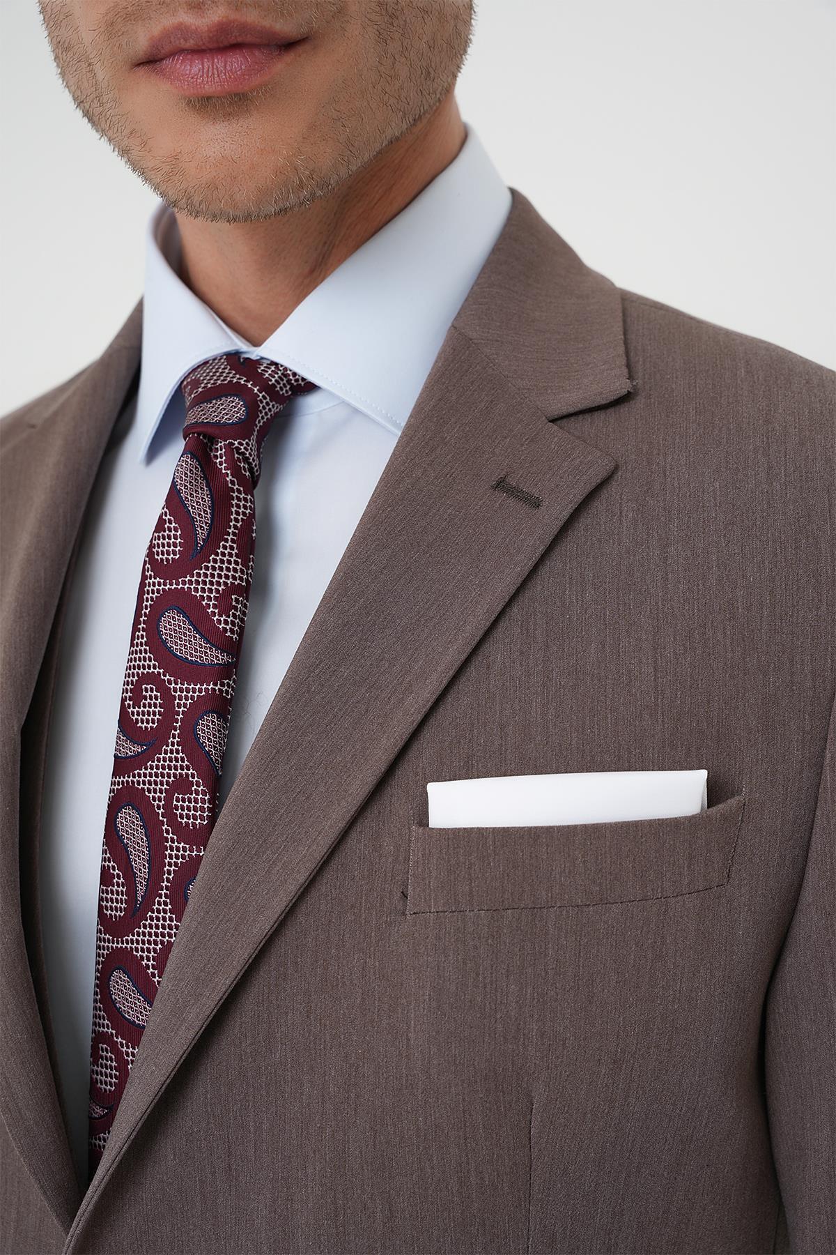 Efor  Slim Fit Esnek Çift Yırtmaç Yelekli Düz Klasik Vizon Takım Elbise Tk 901 - Görsel 8