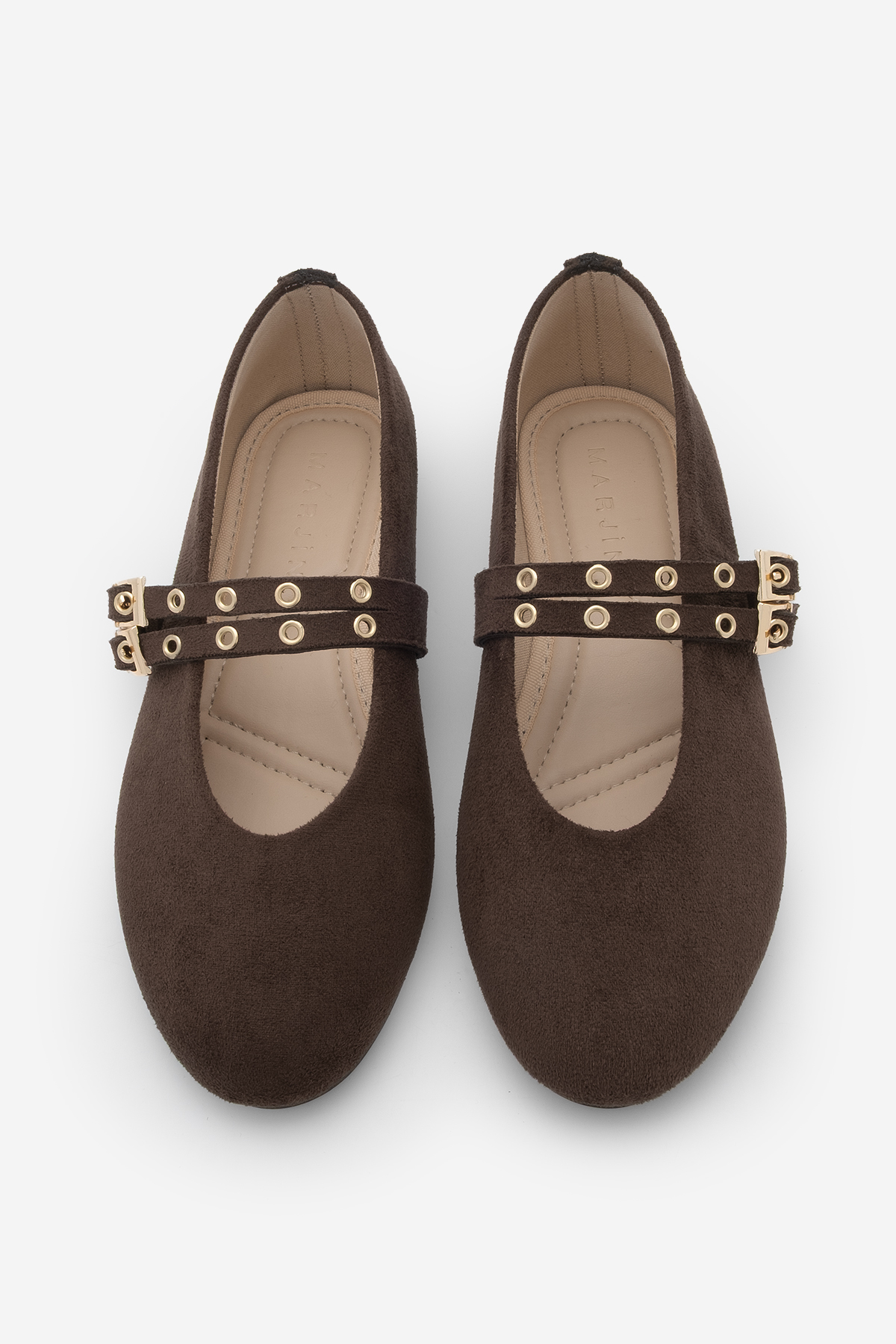 Marjin  Kadın Çift Bantlı Zımbalı Günlük Babet Bekosa Kahve Süet - Görsel 7