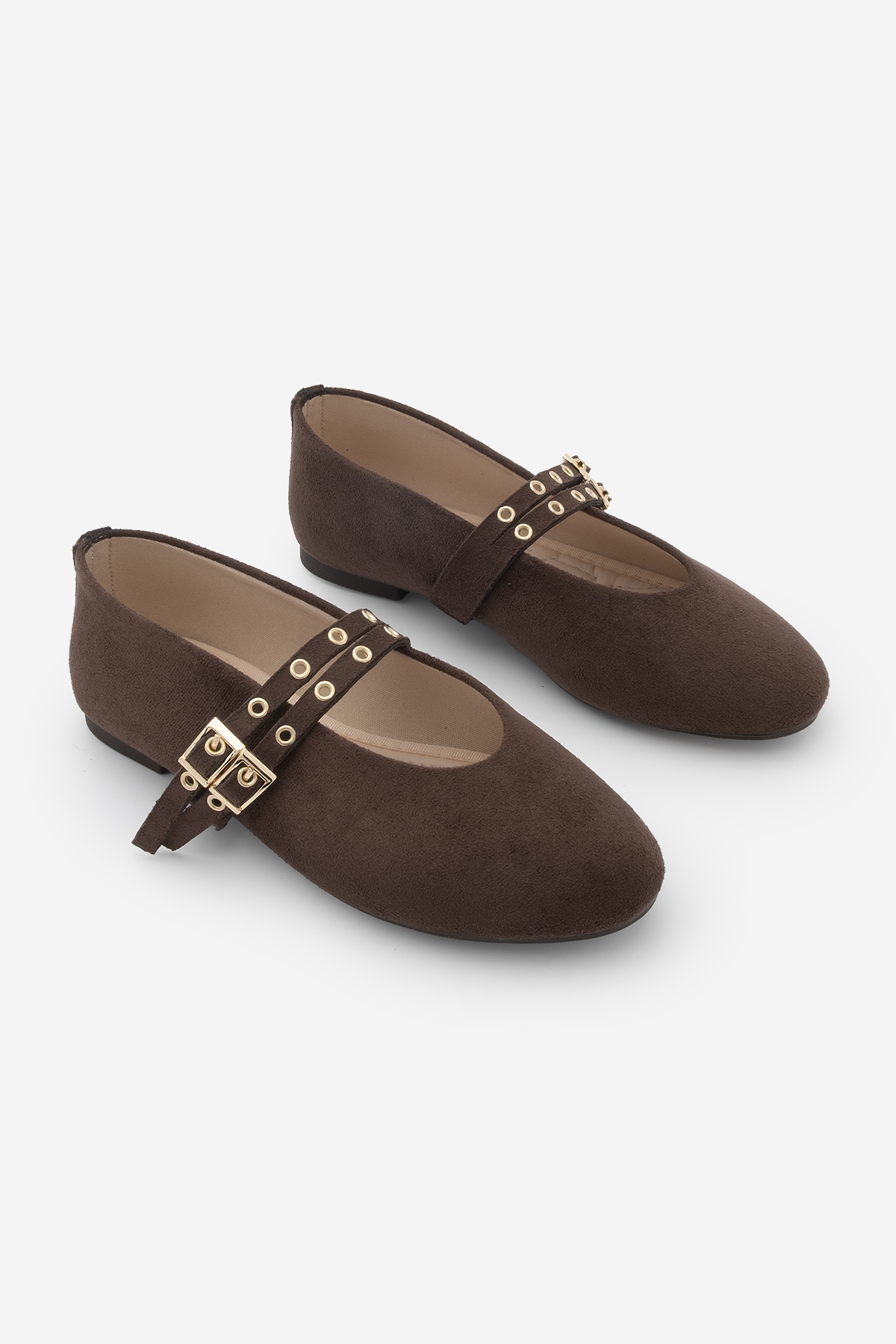 Marjin  Kadın Çift Bantlı Zımbalı Günlük Babet Bekosa Kahve Süet - Görsel 5