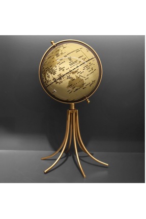 zepce design 6 Ayaklı Mat Altın Kaplama Dekoratif Dünya Küre