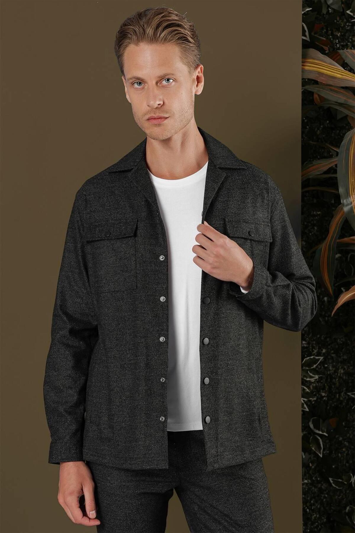 پیراهن کلاسیک مشکی مردانه G 1560 Slim Fit — رنگارنگ G1560Y0723 — تصویر 4 از 8