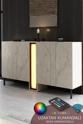 Modatte NOVA KONSOL LED IŞIKLI METAL AYAKLI MODERN TASARIM TRAVERTEN TV SEHPASI