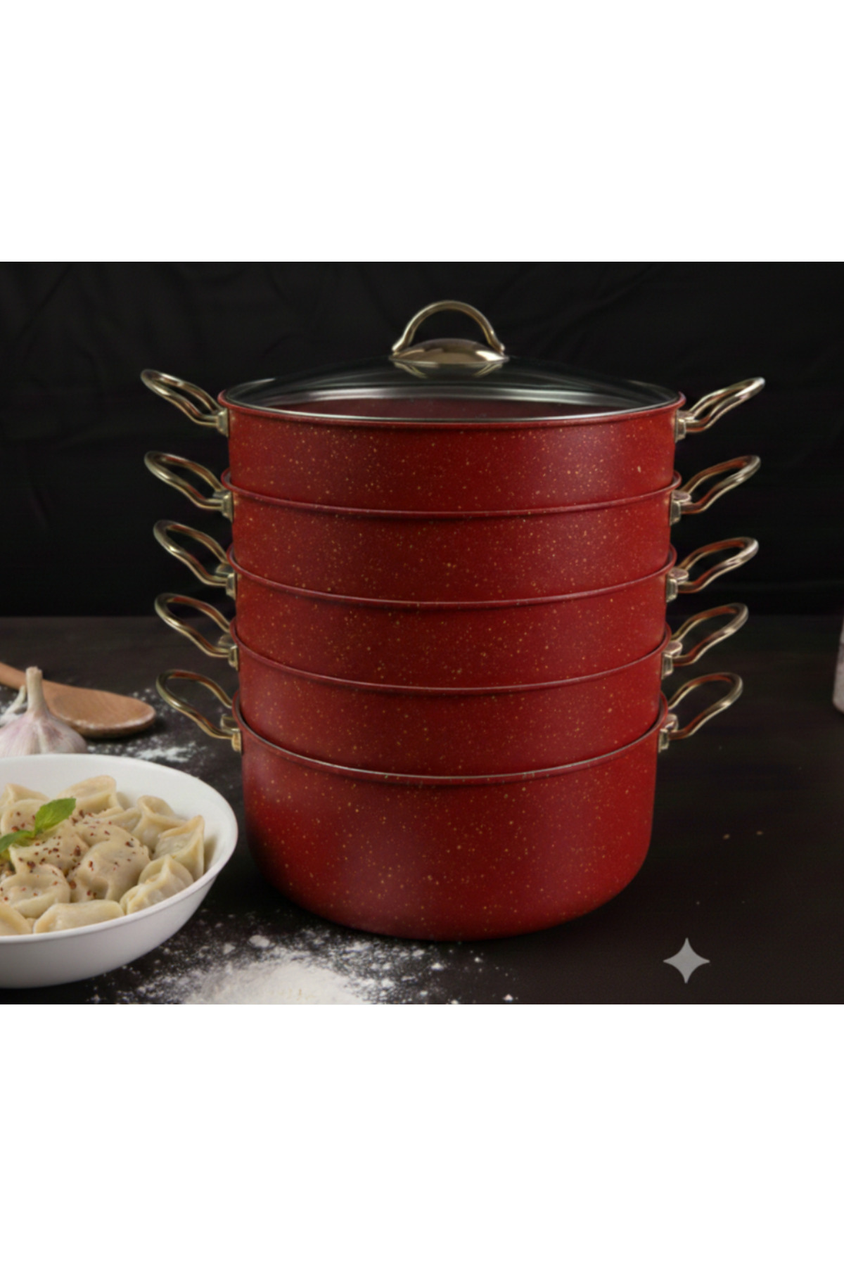 Evren 6 Parça 30 Cm Red Ezme Seri Buharlı Pişirici, Mantı Tencere Seti 7,5 Lt fotoğrafı 2 (önizleme)