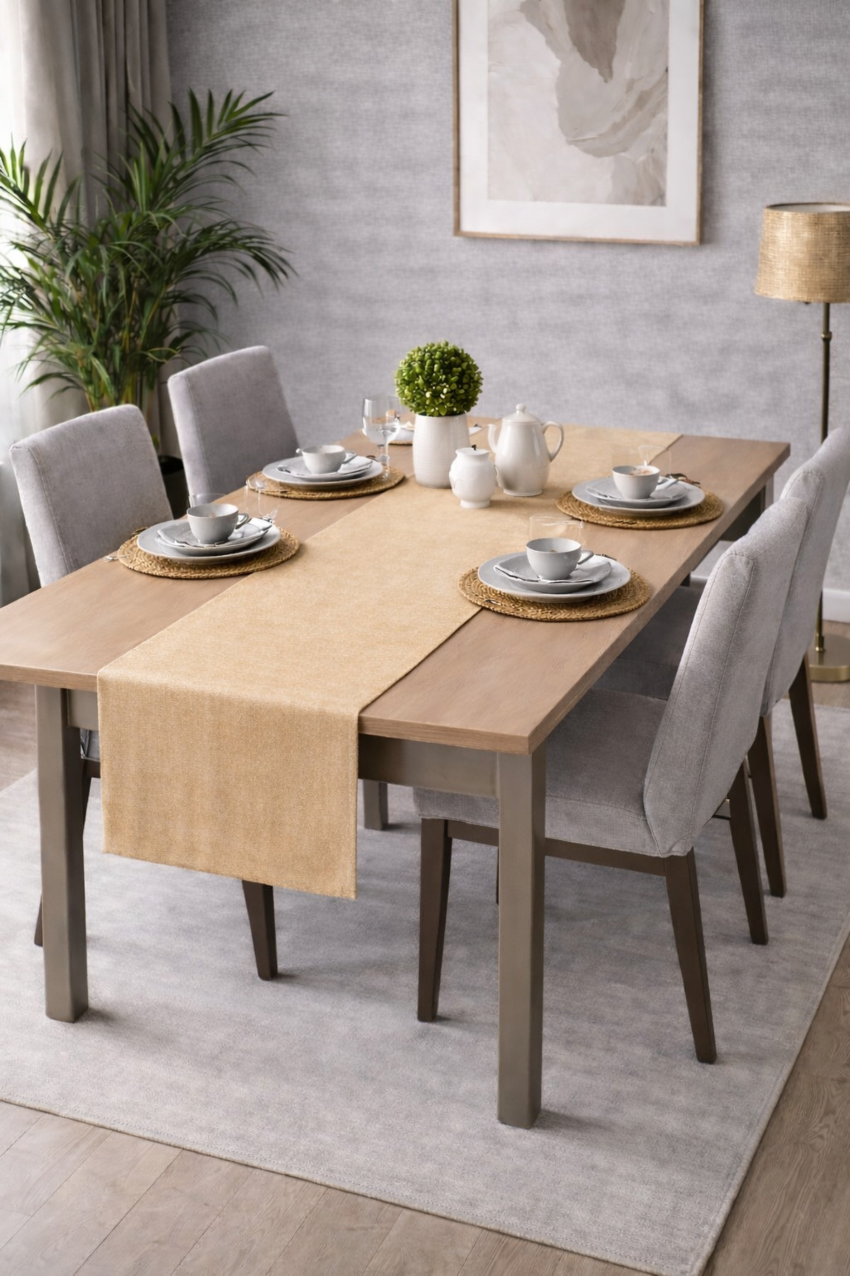 Velvet Textured Beige Color Island Series Runner 40 x 140 cm