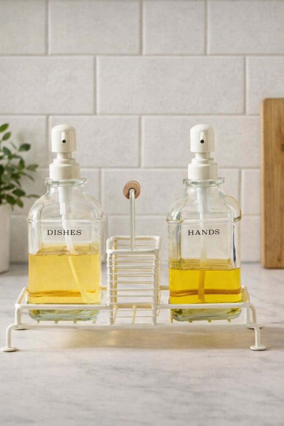 Liquid Soap Dispenser with Mien Stand - Beige / Transparent - 500 ml