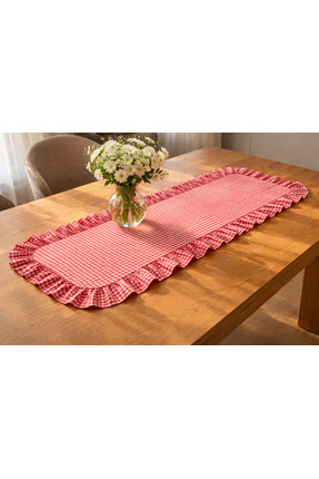 ŞAH TEXTILE DESIGN Kırmızı pötikareli fırfırlı runner 40x110