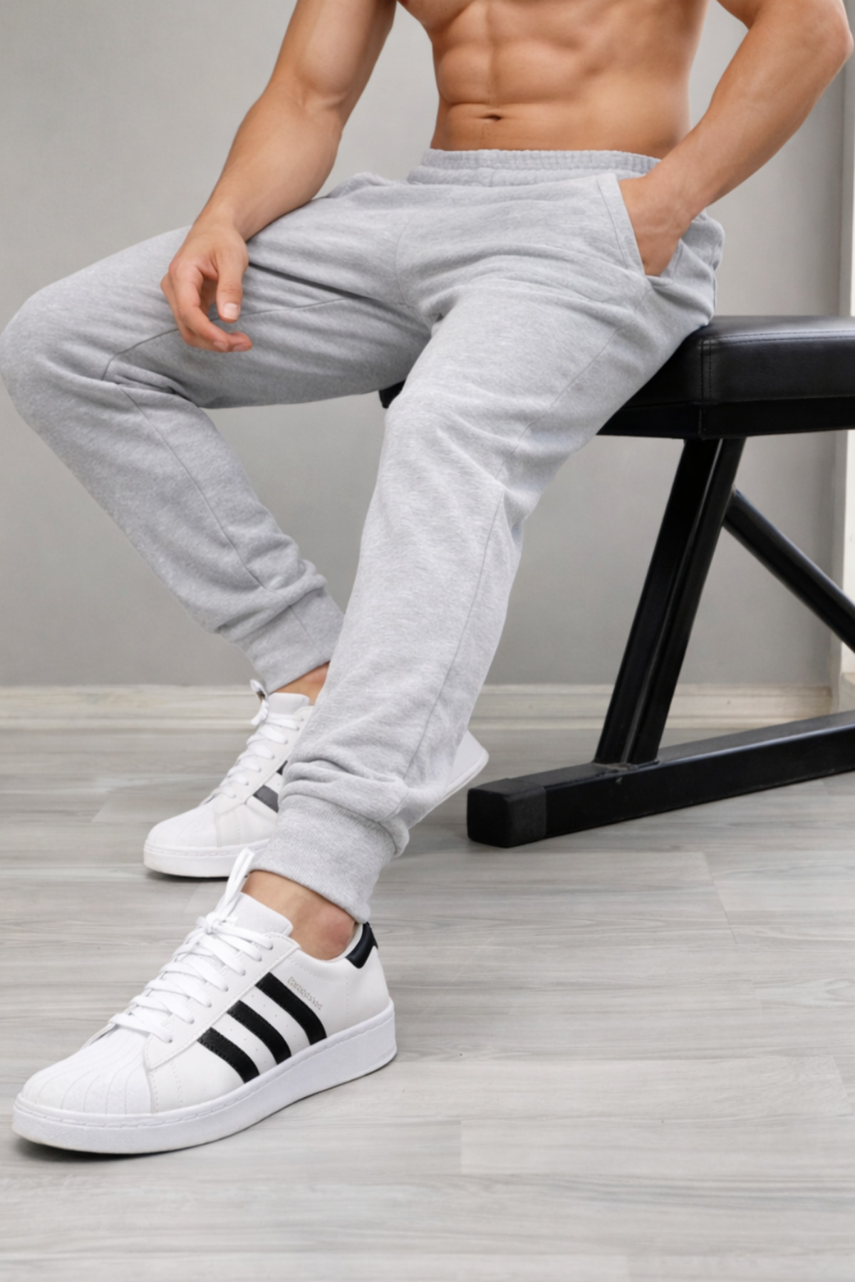 Relax family xf  Erkek Kalın Kumaş Gri Eşofman Altı Dar Paça Penye Slim Fit Jogger - Görsel 5