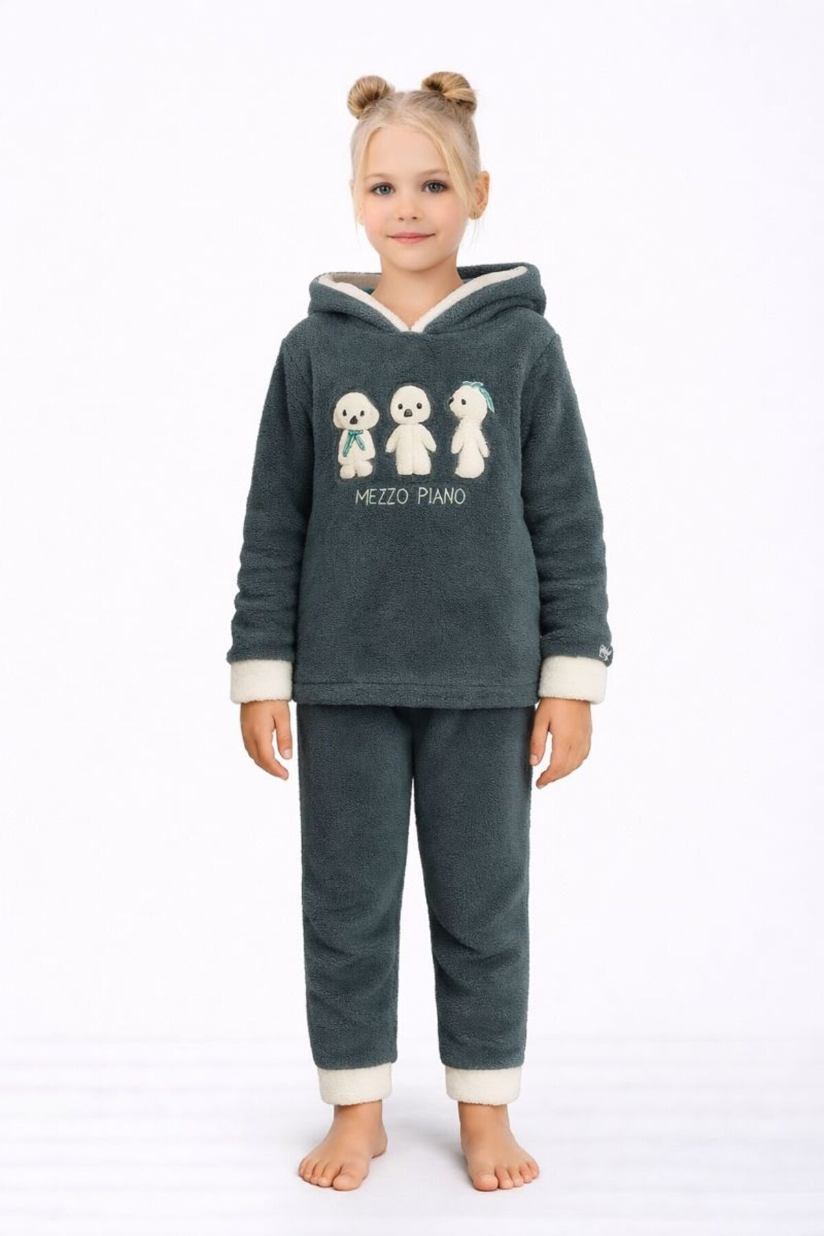 RAPAPA Kız Çocuk Polar Welsoft Pijama Takımı – Soğuk Günler İçin Sıcak Tutucu Yumuşak Kumaş 42583 Yeşil fotoğrafı 2 (önizleme)