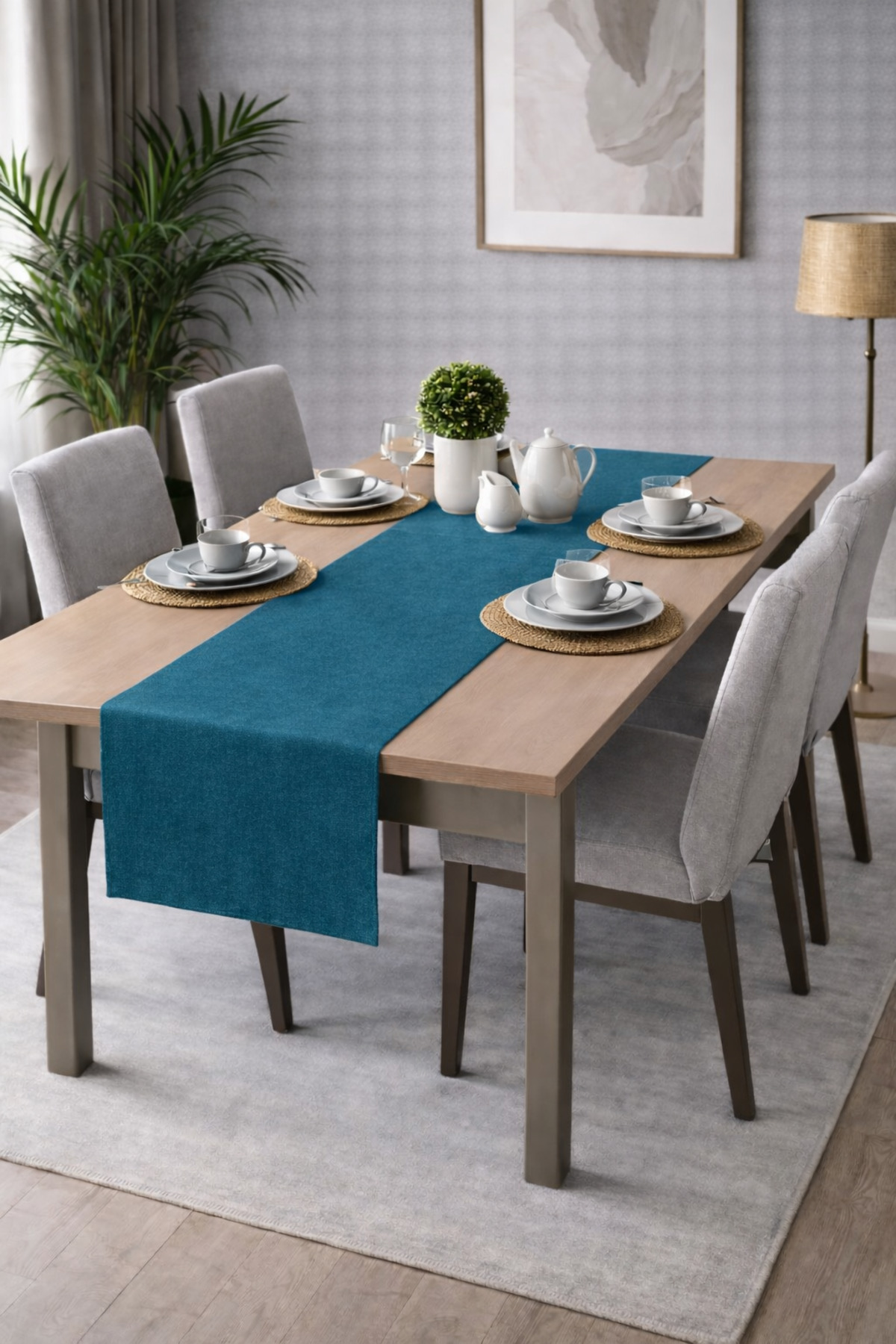 Velvet Textured Petroleum Color Island Series Runner 40 x 140 cm